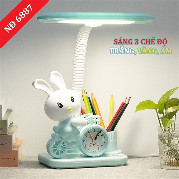 Đèn bàn học có đồng hồ, cắm bút, 3 chế độ sáng NĐ 6887, 220v