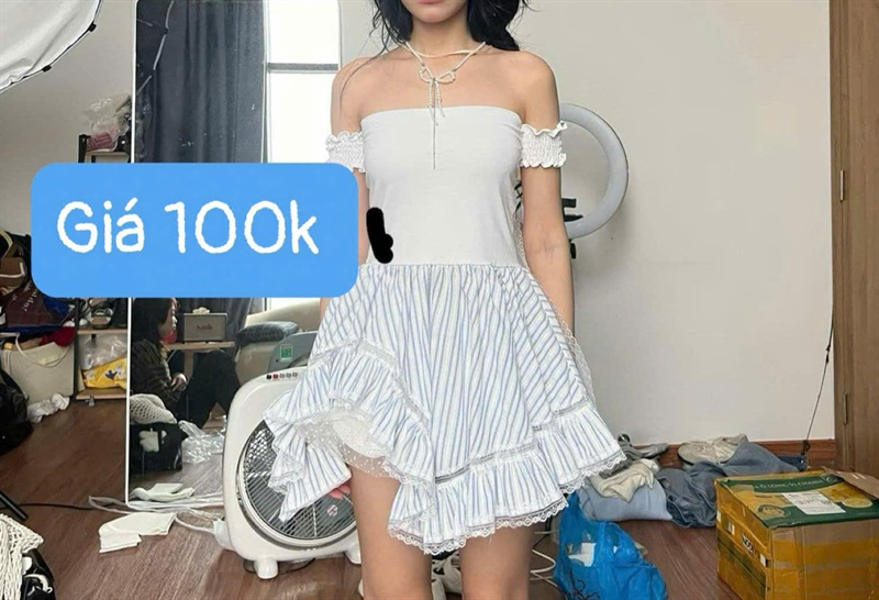 AREUM Áo trễ vai ICHI Top lệch tà phối ren - Freesize