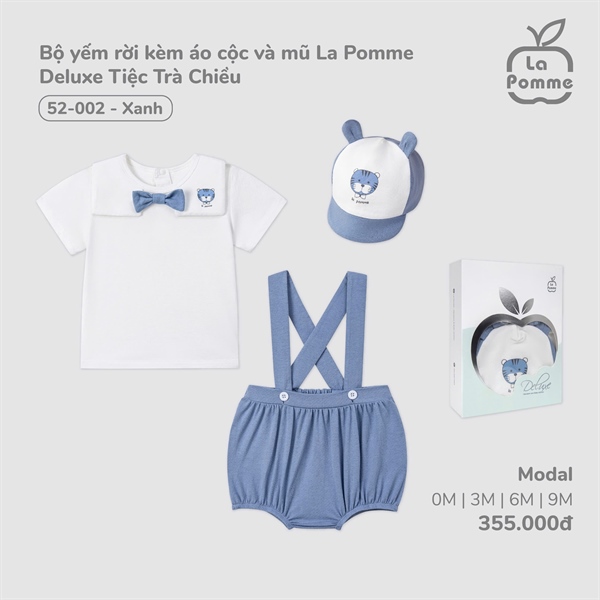 2002 - 3M/9M Bộ yếm rời kèm áo cộc và mũ La Pomme Deluxe Tiệc Trà Chiều