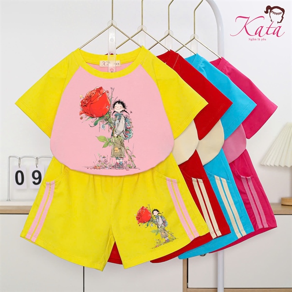BG QUẦN CHẠY SỌC ÁO RL IN CÔ GÁI HOA HỒNG SIZE 4-14,R6