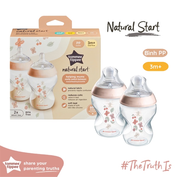 Set 2 Bình Sữa PP Ty Siêu Mềm Tommee Tippee Hồng