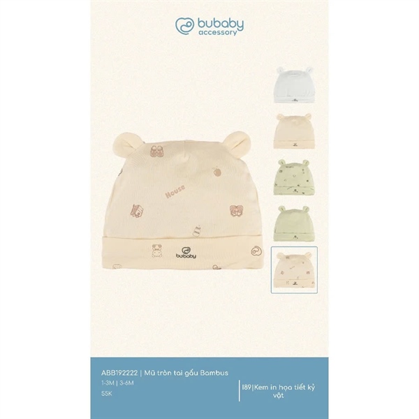 BB1922 - 3M/6M Mũ tròn tai gấu Bambus