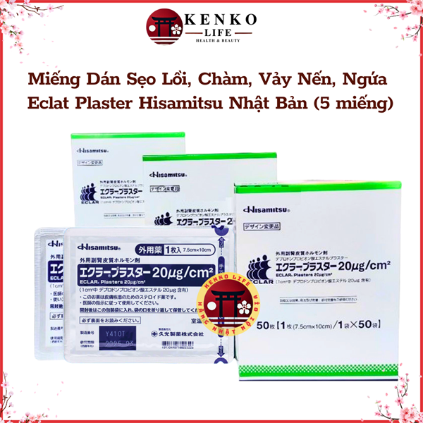 Miếng Dán Eclat Plaster 20μg/cm² Hisamitsu Nhật Bản Giảm Viêm, Ngứa, Chàm, Vảy Nến, Sẹo Lồi Hộp 50 miếng
