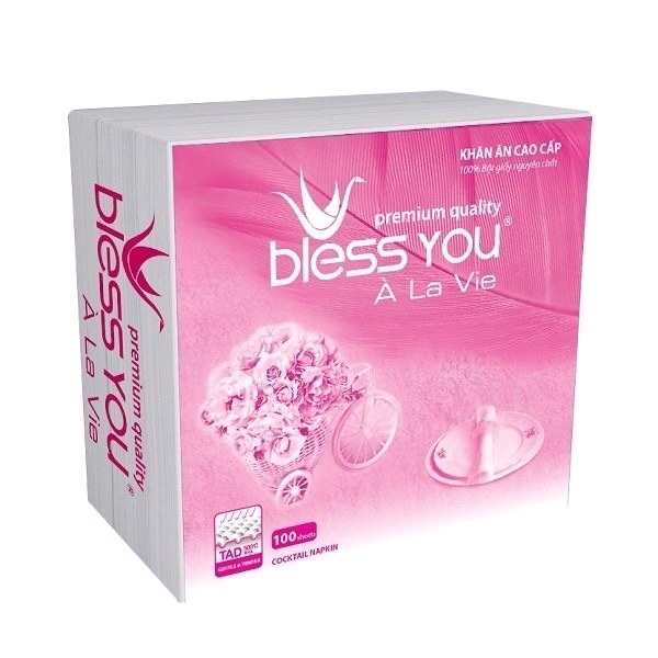 Khăn Napkin bless you À La Vie gói nhỏ 100 tờ 23x23 (60 gói/thùng)