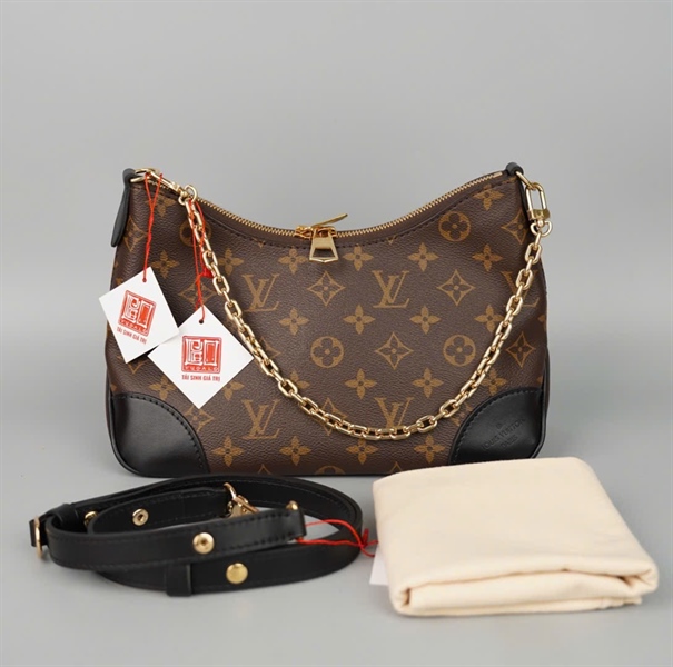 Túi LV Boulogne hoa nâu viền đen 2strap sz24 +