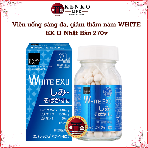Viên uống trắng da, trị nám Everesh White EX II Nhật Bản 270 viên