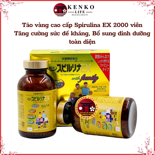 Tảo vàng cao cấp Spirulina EX 2000 viên Tăng cường sức đề kháng, Bổ sung dinh dưỡng toàn diện