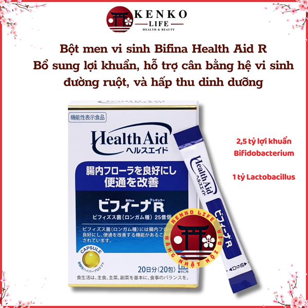 Bột men vi sinh Bifina Health Aid R Bổ sung lợi khuẩn, hỗ trợ cân bằng hệ vi sinh đường ruột, và hấp thu dinh dưỡng