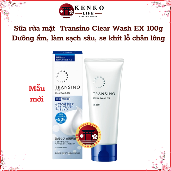 Sữa rửa mặt Transino Clear Wash EX 100g Dưỡng ẩm, làm sạch sâu, se khít lỗ chân lông