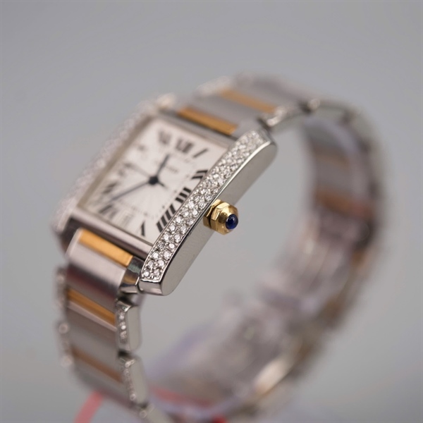 Đồng hồ Cartier bạc mặt vuông đính đá (813016UF) sz28mm (LTB) KG+