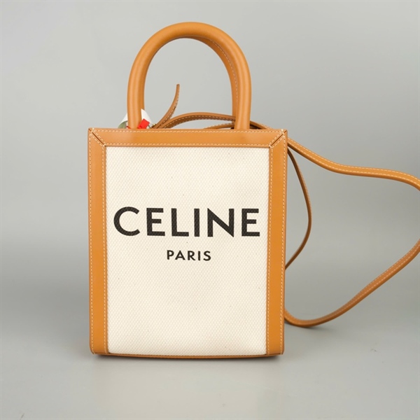 Túi Celine trắng viền nâu sz17 (A-T) KG+