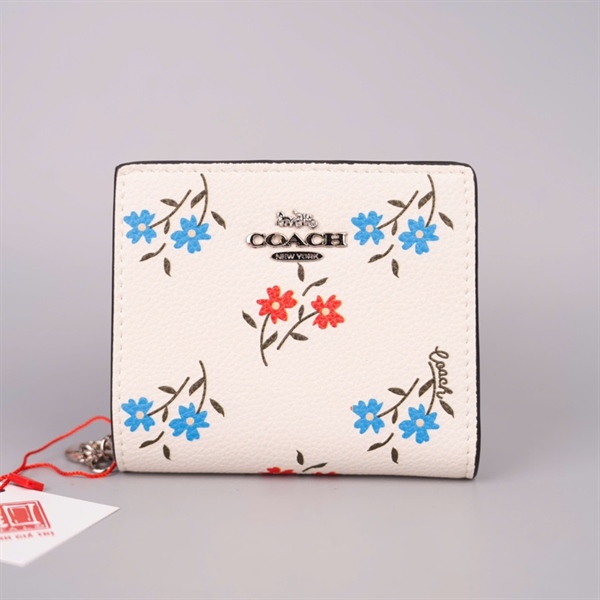 Ví Coach trắng hoa nhí gập 2 +