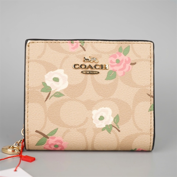 Ví Coach nude hoa hồng gập 2 +
