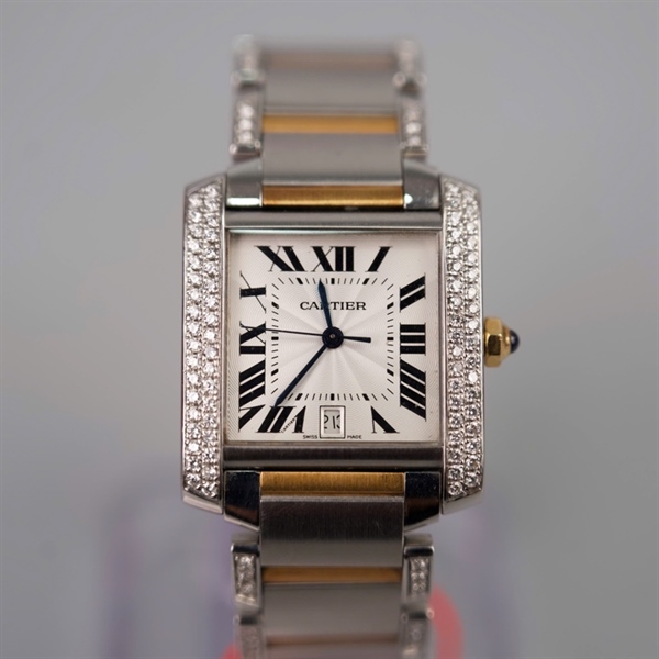 Đồng hồ Cartier bạc mặt vuông đính đá (813016UF) sz28mm (LTB) KG+