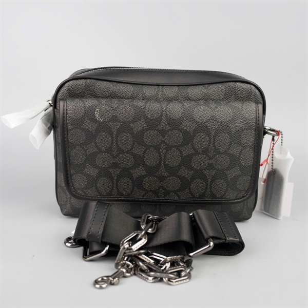 Túi Coach đeo chéo đen có nắp kèm 2 strap sz23 +