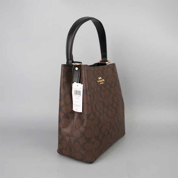 Túi Coach Bucket nâu in chữ sz24+