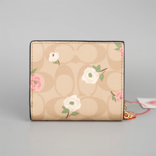 Ví Coach nude hoa hồng gập 2 +
