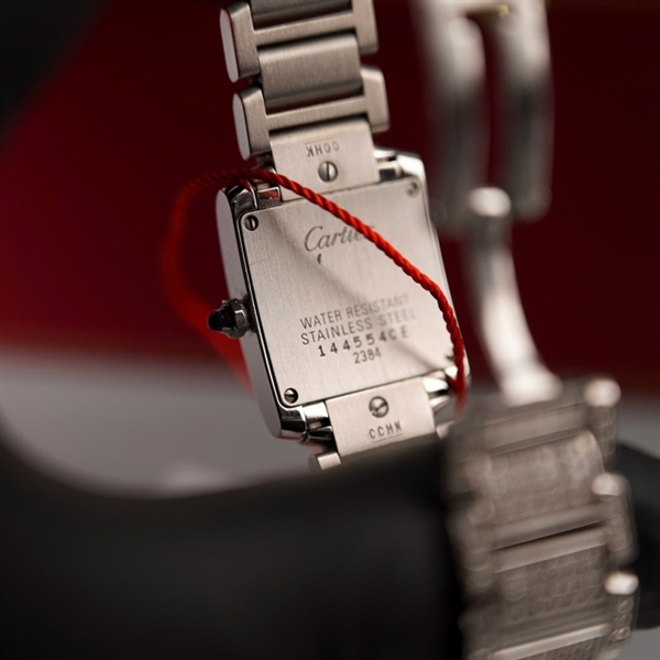 Đồng hồ Cartier bạc mặt vuông đính đá (144554CE) sz20mm (LTB) KG+