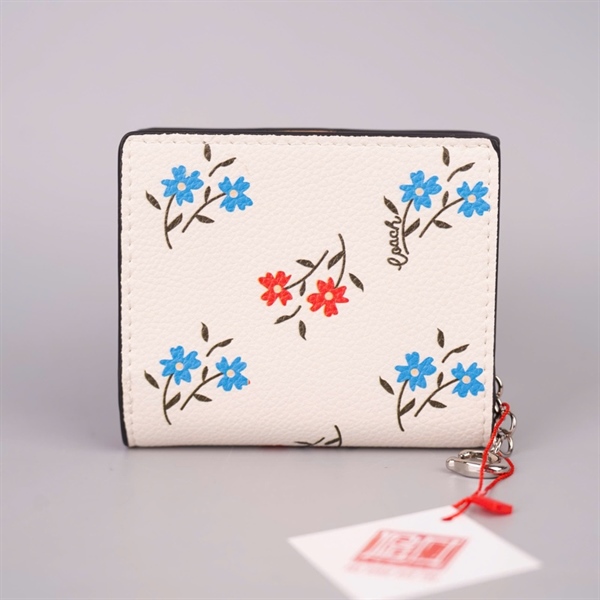 Ví Coach trắng hoa nhí gập 2 +