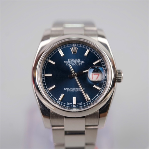 Đồng hồ Rolex bạc mặt tròn xanh (7L671023) sz mặt đh 30mm (LTB) KG+