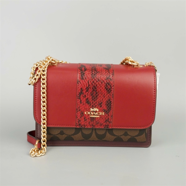 Túi Coach đỏ phối nâu sz21 +