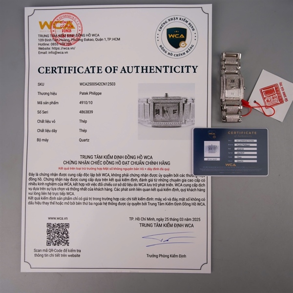 Đồng hồ Patek Philippe kim độ màu bạc full đá (4863839) có sổ kiểm định(HC) KG+