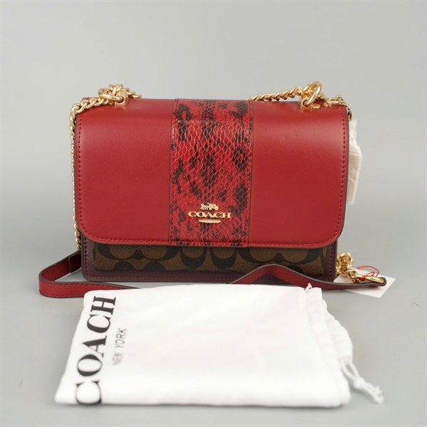 Túi Coach đỏ phối nâu sz21 +