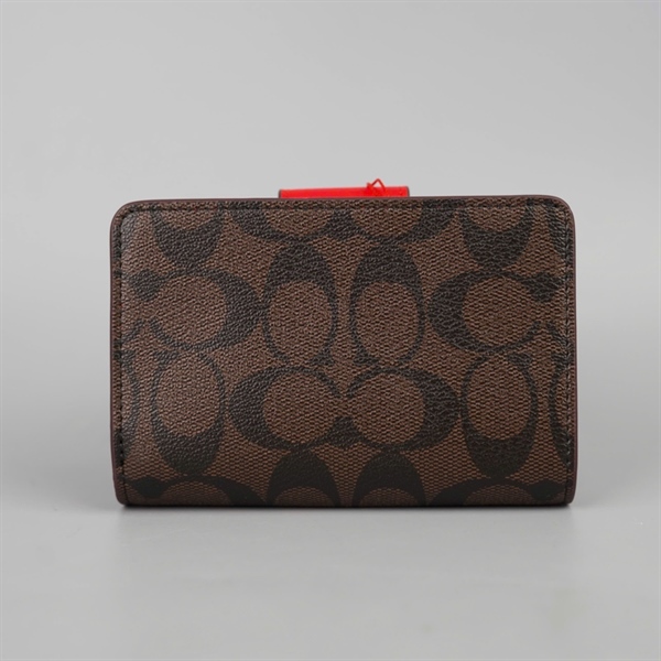 Ví Coach nâu đậm nắp đỏ +