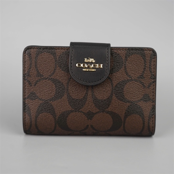 Ví Coach nâu đậm nắp đen +