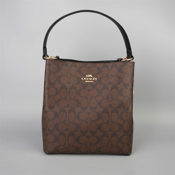 Túi Coach Bucket nâu in chữ sz24+