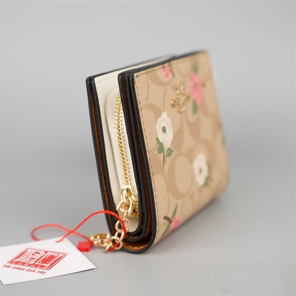 Ví Coach nude hoa hồng gập 2 +