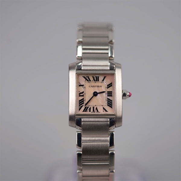 Đồng hồ Cartier bạc mặt vuông hồng (698720SX) sz20 (LTB) KG+