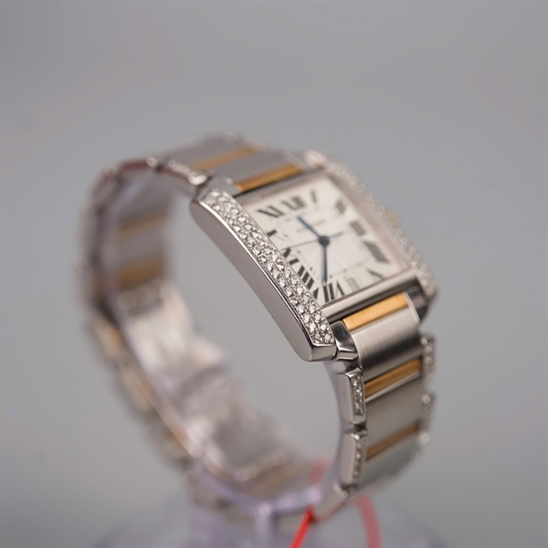 Đồng hồ Cartier bạc mặt vuông đính đá (813016UF) sz28mm (LTB) KG+