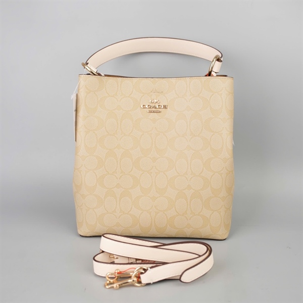 Túi Coach Bucket nude in chữ sz24 +