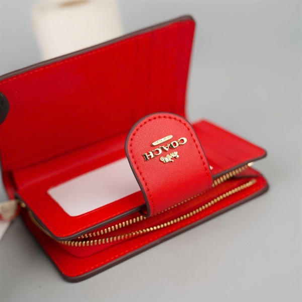 Ví Coach nâu đậm nắp đỏ +