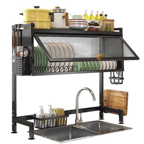 Kệ chén đặt chậu 1 tầng 95cm đen có nắp (I)