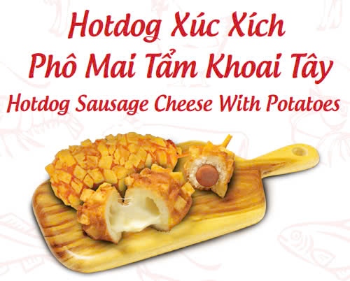 Hotdog Xúc Xích Phô mai tẩm khoai tây 500G (đông) - Khay 8 que