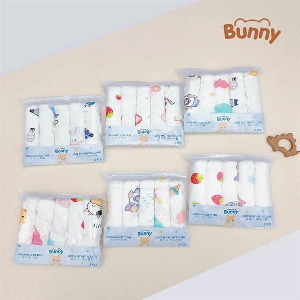 Set 5 khăn xô Organic Bunny in hình