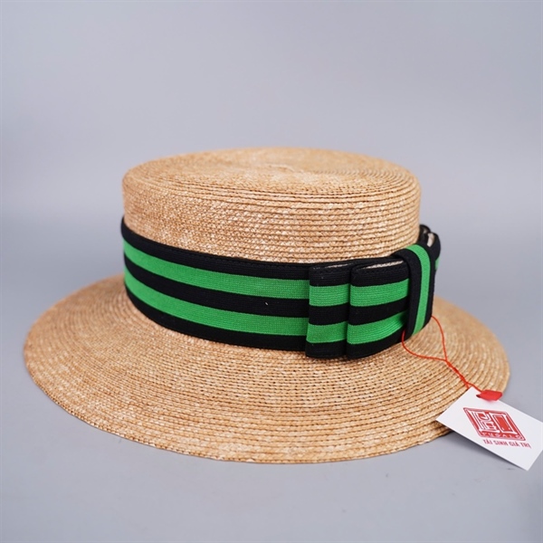 Nón Lanvin nude đính nơ xanh KG+