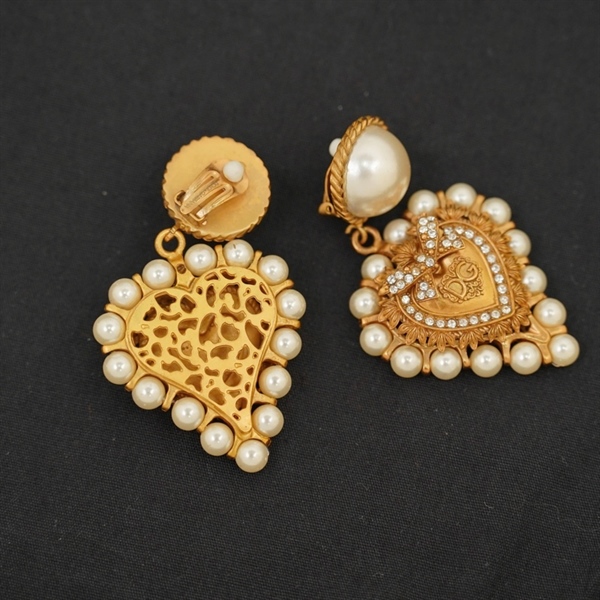 Bông tai D&G trái tim vàng đính ngọc trai KG+