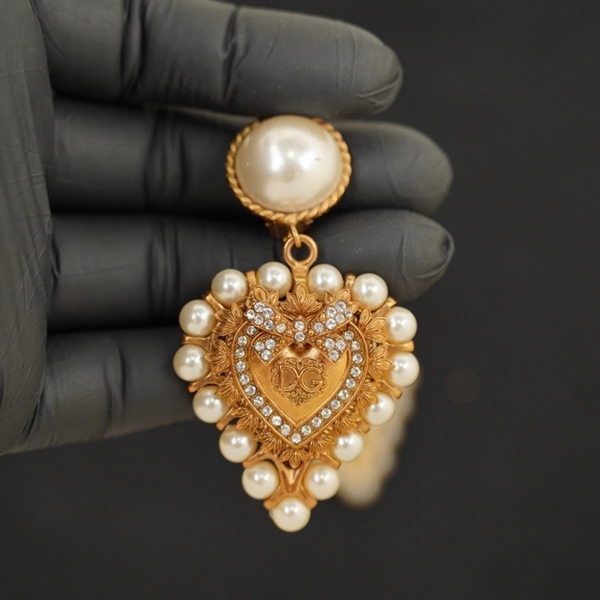 Bông tai D&G trái tim vàng đính ngọc trai KG+