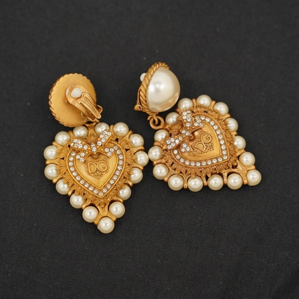 Bông tai D&G trái tim vàng đính ngọc trai KG+