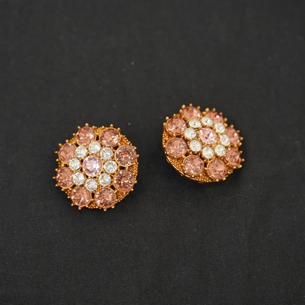 Bông tai D&G hoa đính đá hồng KG+