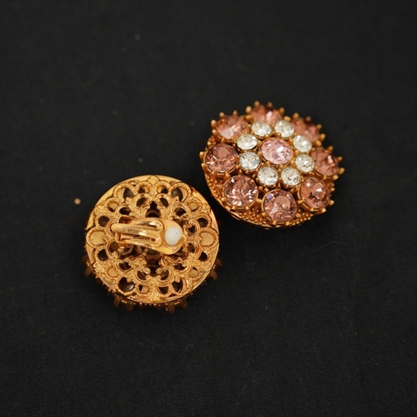 Bông tai D&G hoa đính đá hồng KG+