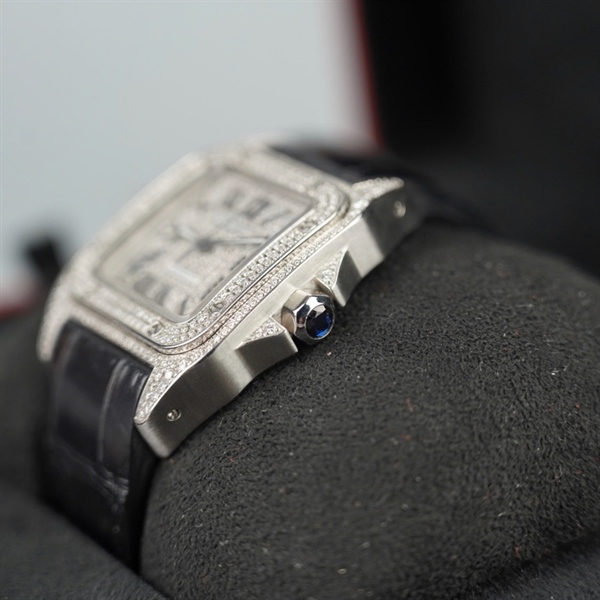 Đồng hồ Cartier mặt vuông đính đá quai đen (791341SX) sz32+