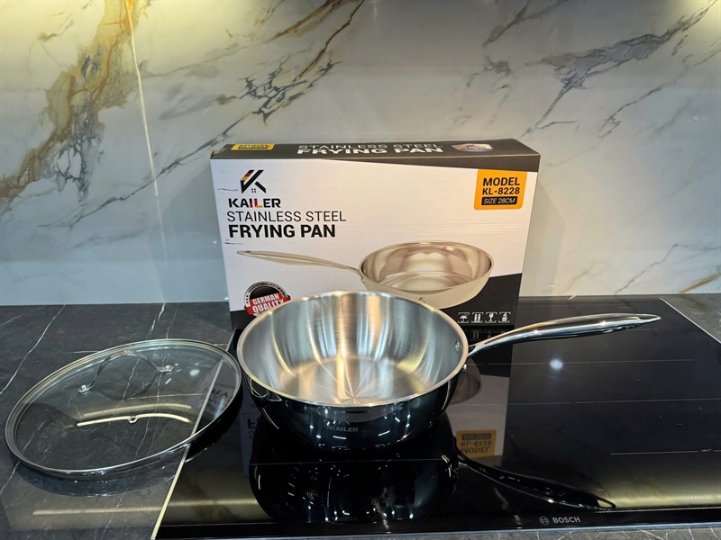 Chảo xào inox Kailer công nghệ nano nhiệt lạnh 28cm có vung
