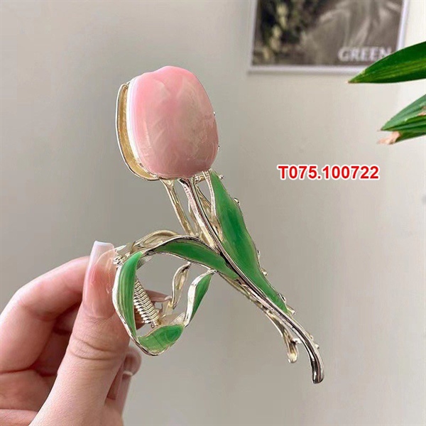 Cài tóc ngoạm hoa tulip dễ thương màu hồng