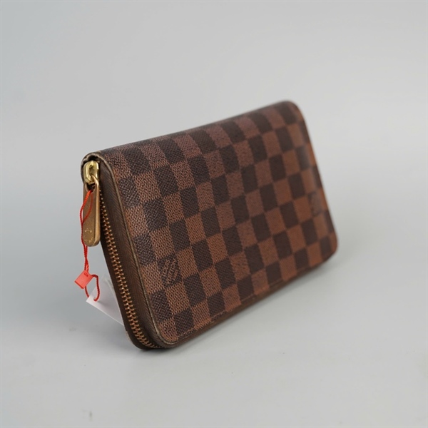 Ví LV dài ô vuông nâu khóa zip (A-T) KG+