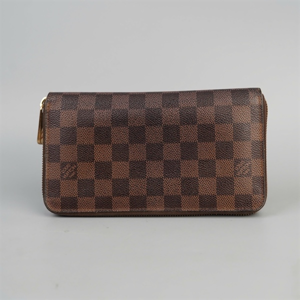 Ví LV dài ô vuông nâu khóa zip (A-T) KG+