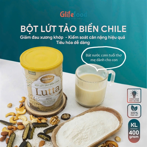 Bột (sữa hạt) lứt tảo biển chile Lutta - Glifefood - Bữa ăn thay thế - 400g - Thuần thực vật